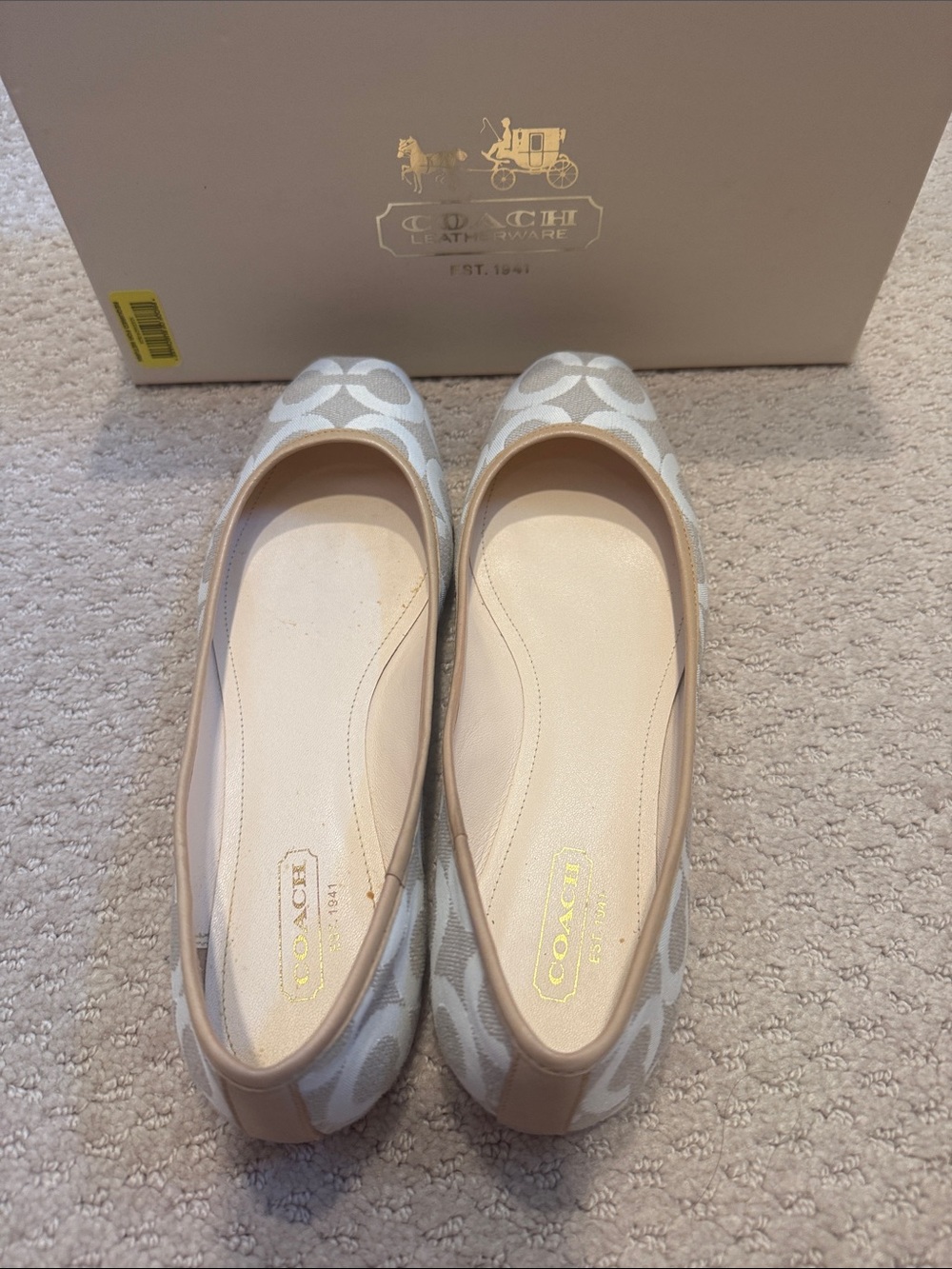 Coach Women's Canvas Logo Ballet Flats - Beige and White Sz6